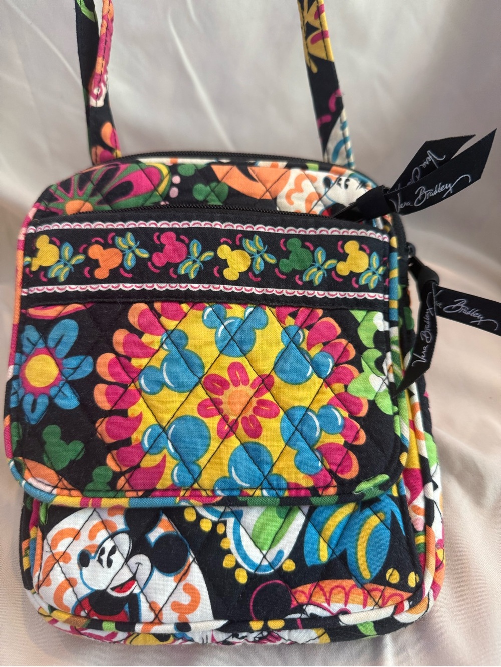 Disney Edition Vera Bradley Black Multi Floral Quilted Crossbody Bag